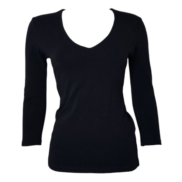Boston Proper Top Womens Size XS Solid Black V Neck Minimalist Neutral Shirt - Picture 1 of 6